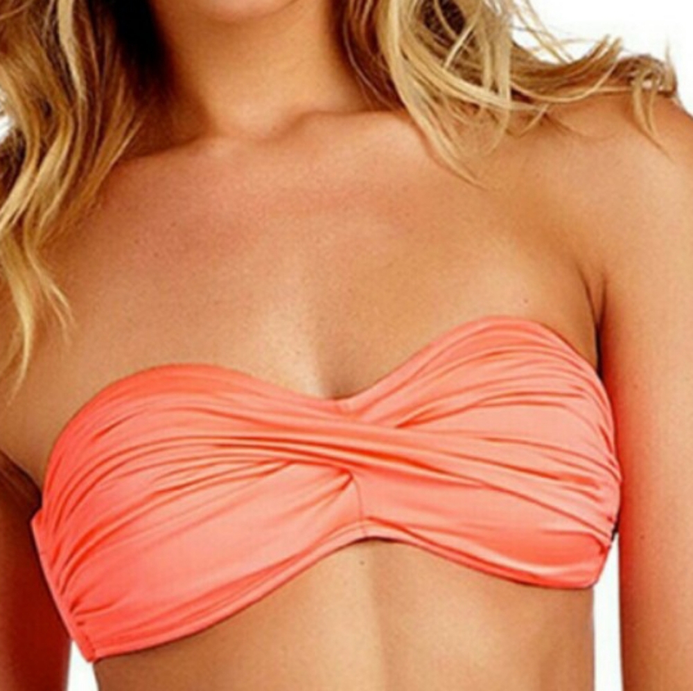 Vitamin A Strapless Twist Bandeau Coral pink Bikini Top